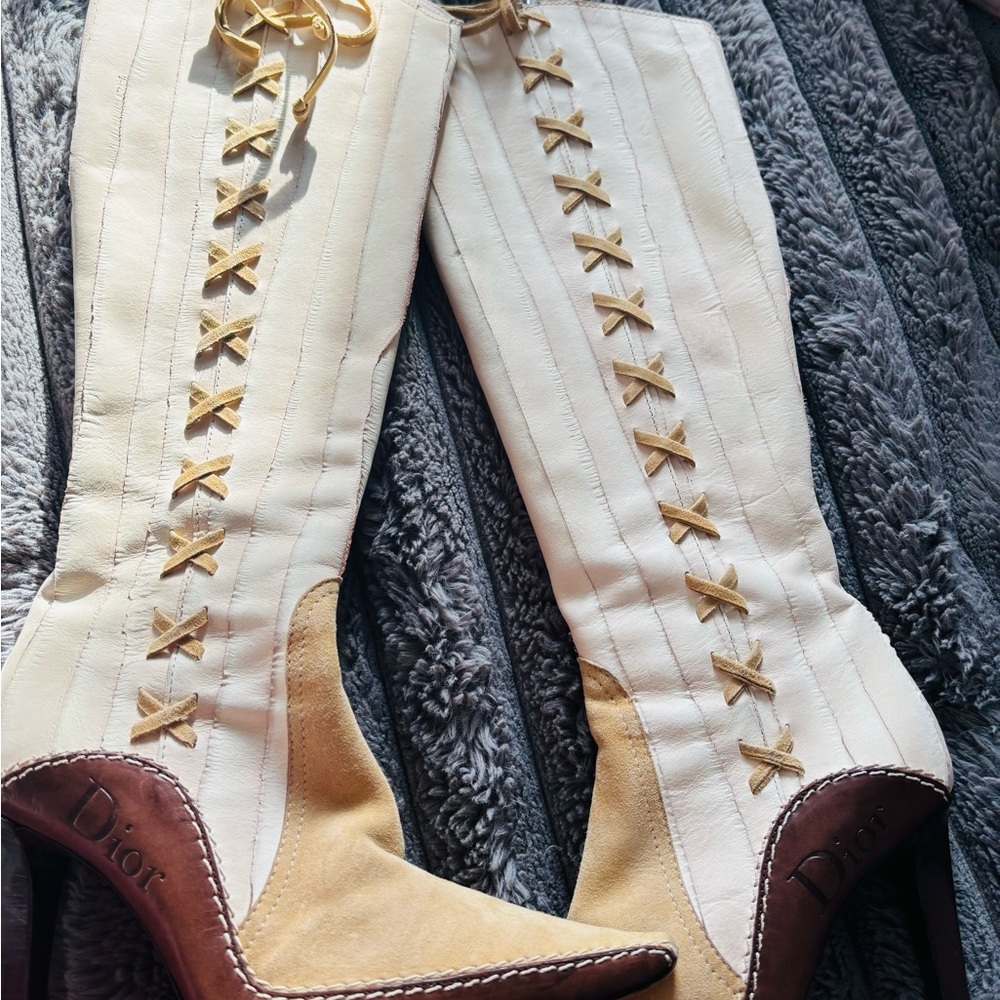 Dior Cream and Tan Heeled Boots - Picture 5 of 7